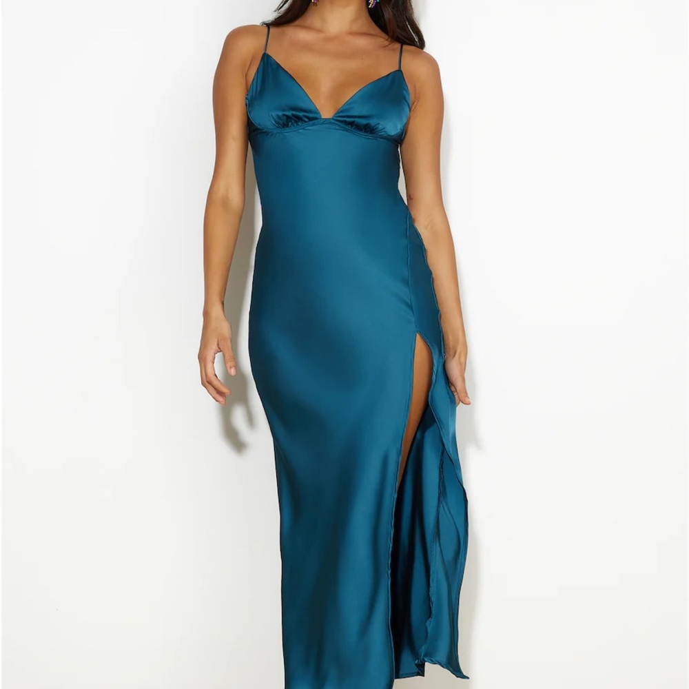 SEEN AT THE BALL SATIN MIDI DRESS BLUE/TEAL - bridesmaids/wedding